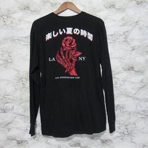 Rose Black Long Sleeve Graphic Tee Shirt Size Large